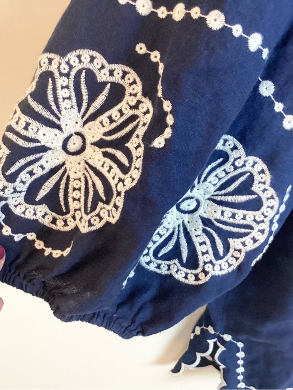 Calypso St. Barth Linen Blend Embroidered Tunic with Scalloped Trim - Blue - 2X - Picture 4 of 9